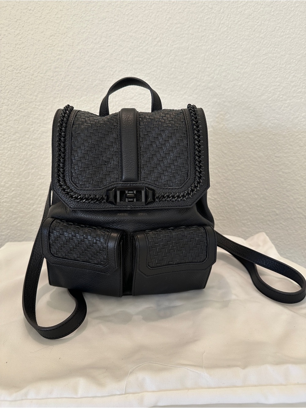 Rebecca Minkoff Black Woven Leather Backpack